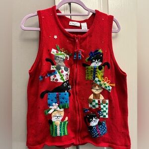 Vintage Kim Rogers Christmas Kitties Sweater Vest